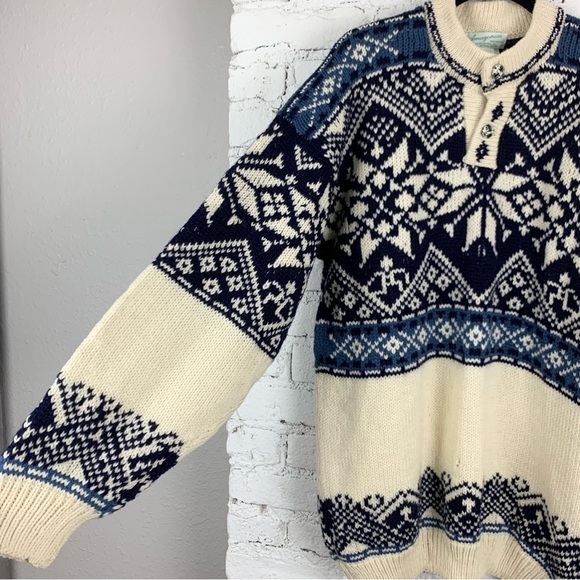 Amazonias Handmade Peru Sheepwool FairIsle Nordic Sweater Knit Button Pullover - Picture 2 of 8